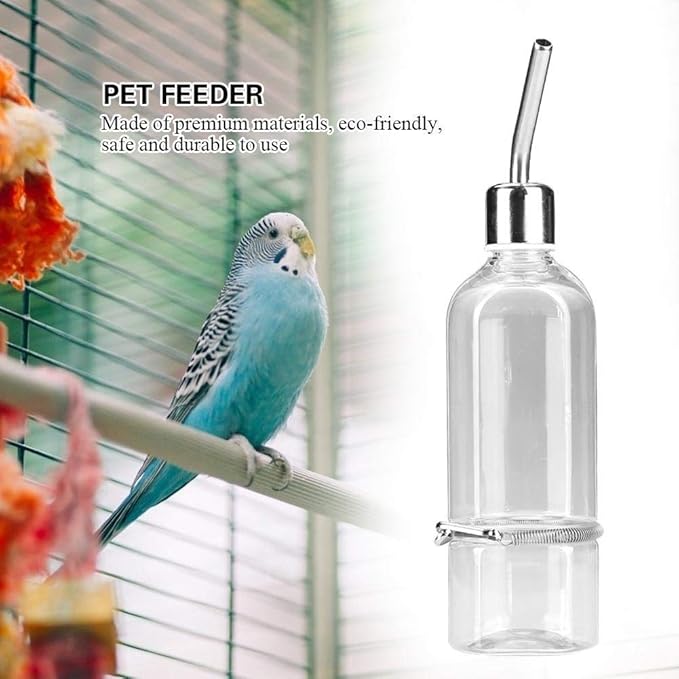 Parrot Water Feeder Automatic Pet Rabbit Feeder Parrot Bird Water Feeding Bottle Hamster Water Bottle Feeder with Stainless Steel Ball Nipple(S)