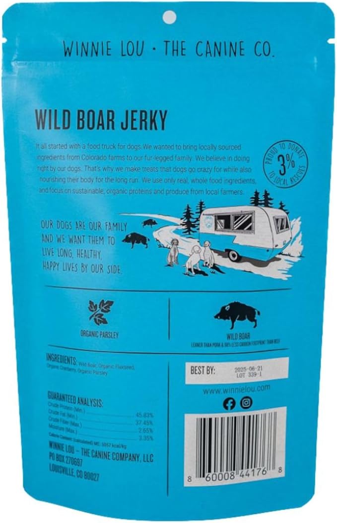 Winnie Lou Wild Boar Jerky Dog Treats – Limited Ingredient, Human Grade, Training Treats for Small, Medium & Large Dogs, Made in USA (1 Pack)