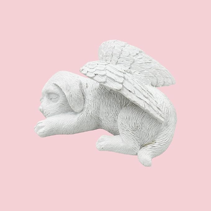Small Dog Angel Pet Memorial Grave Marker Tribute Statue，Resin Sleeping Dog Statue with Wings for Garden,Indoor,Pet Grave Markers,and Loss of Dog Sympathy Gift