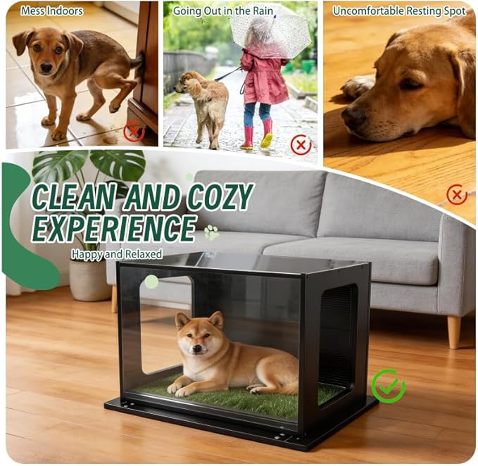 High Walls Indoor Dog Potty, 31.5" x 22" Porch Potty for Dogs with Wooden Walls & Steel Frame, Multi-Layer Easy-Clean Base - Dog Litter Box for Small Medium Dogs, Includes 10 Training Pads