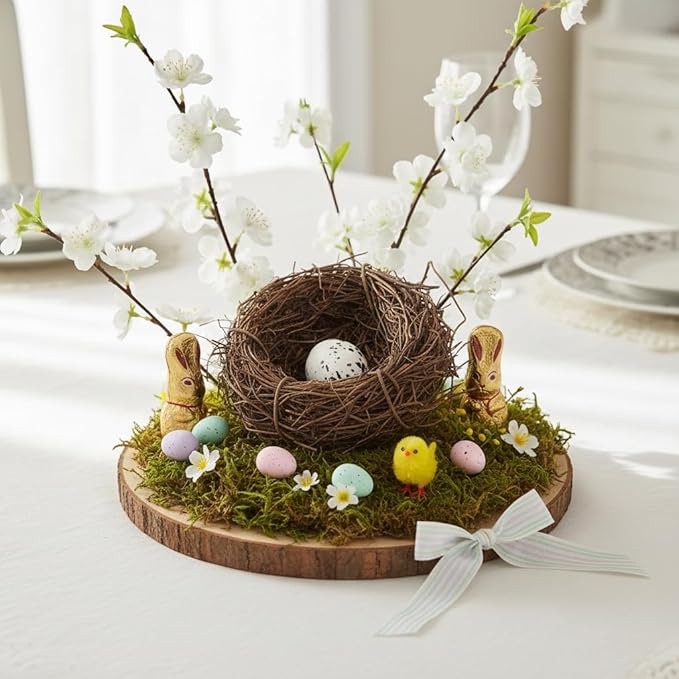 Jowxsx Artificial Bird Nest, Bird Nest with Artificial Bird Eggs, Country Style Simulation Twig Bird Nest for Handmade Easter Rattan Nest Easter Supplies Nests Birdcage Accessories