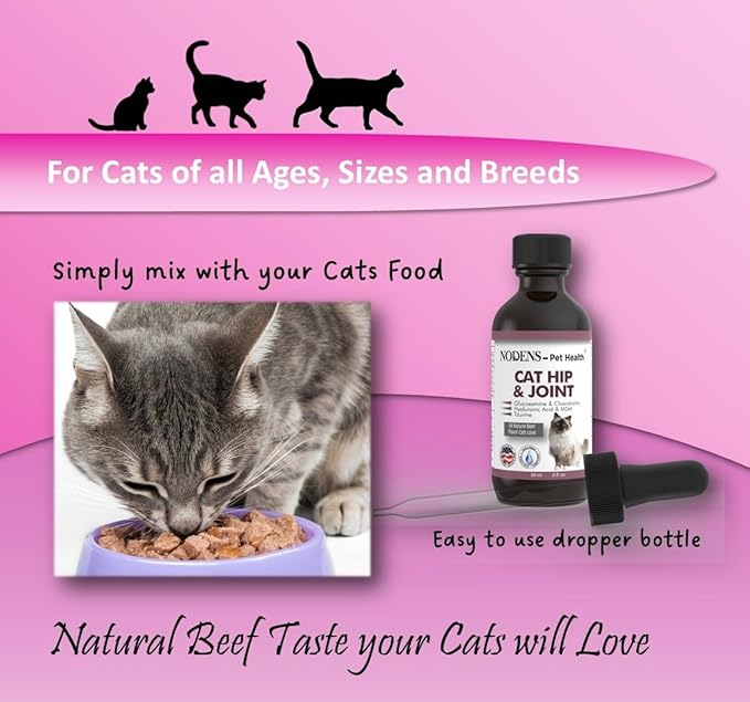 NODENS Cat Hip and Joint Liquid Glucosamine for Cats with Chondroitin – 100% Natural Cat Joint Supplement for Senior Cats Pain Relief Anti-inflammatory for Improved Joint Flexibility & Mobility 2oz