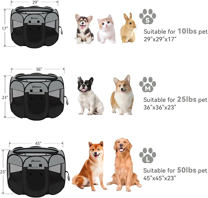 Dog Cat Playpen Indoor Outdoor for Puppy Pet Dogs Cat Travel and Recovery After Surgery, Dog Enclosure Tent Crates Cage, Portable Pop Up Dogs Kennel with Carrying Case (Dark Grey, Medium)