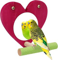 Hypeety Bird Mirror Toy Cage Standing Perch Wood Toy Parrot Parakeet Budgies Cockatiel Conure Finch Lovebird African Grey Macaw Amazon Cockatoo Birdcage Wood Stand Perch(Color Random) (Heart Shape)