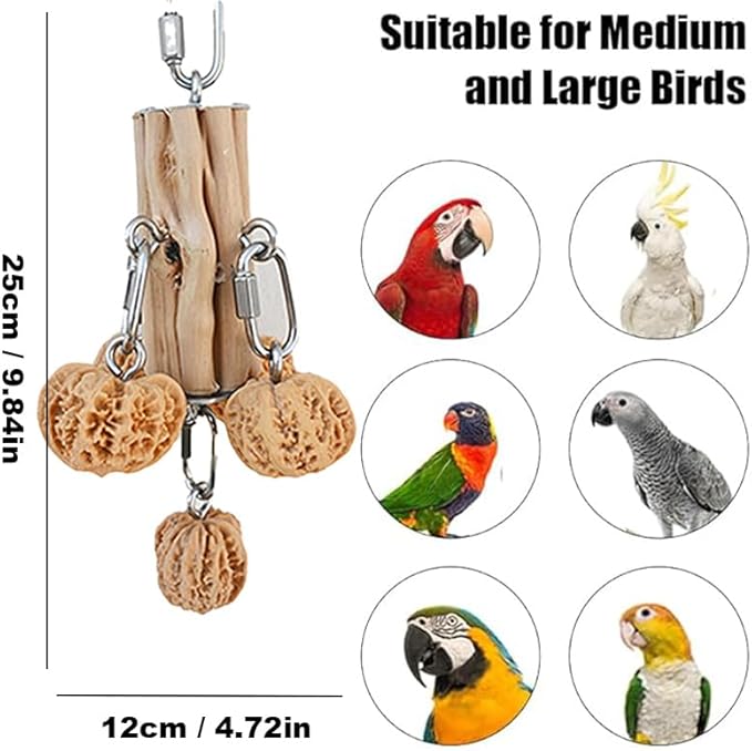 Parrot Toys for Large Birds, Durable Bird Toys Natural Hardwood Walnut, Hanging Toy for Aggressive Bird Parrots, Macaw，African Grey,Amazon，Cockatoos, Cockatiels Medium and Large Birds