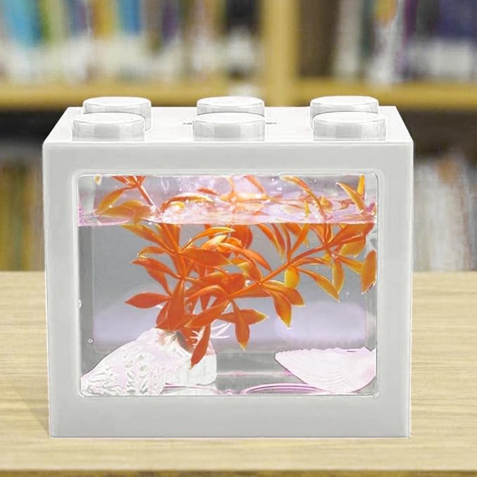 Mini Fish Tank Decorative Stackable Acrylic Small Fish Tank for Office Tea Table Decor Bowls White