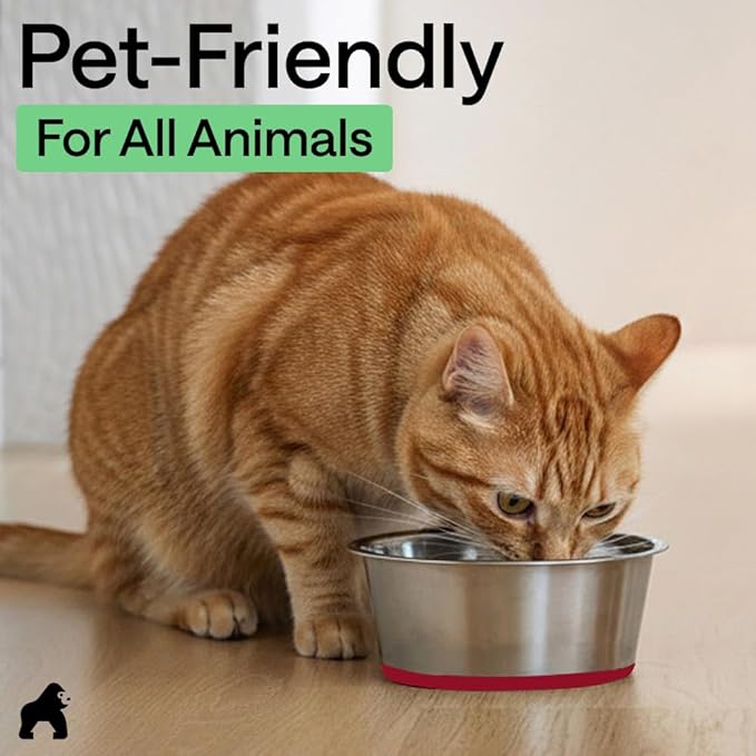 GORILLA GRIP Dog Bowls, Holds 1 Cup Each (8 fl oz), Heavy Duty Stainless Steel Food and Water Bowl for Feeding Dogs and Cats, Dishwasher Safe, Rust Resistant Metal, BPA Free Rubber Base, Set of 2 Red