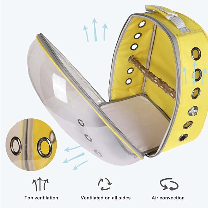 HEITIGN Bird Carrier Backpack Cage Transparent Parrot Carrier 1 Stick Wooden Standing Perch 12 Holes Ventilate Transparent Space Capsule Carrier Portable Bird Small Animal Travel
