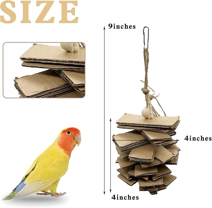 LWINGFLYER 2 Pack Small Parrot Chew Toys Natural Cardboard Paper Hanging Bird Shredding Toy for Budgies Conures Cockatiel Parakeet Lovebirds Canary