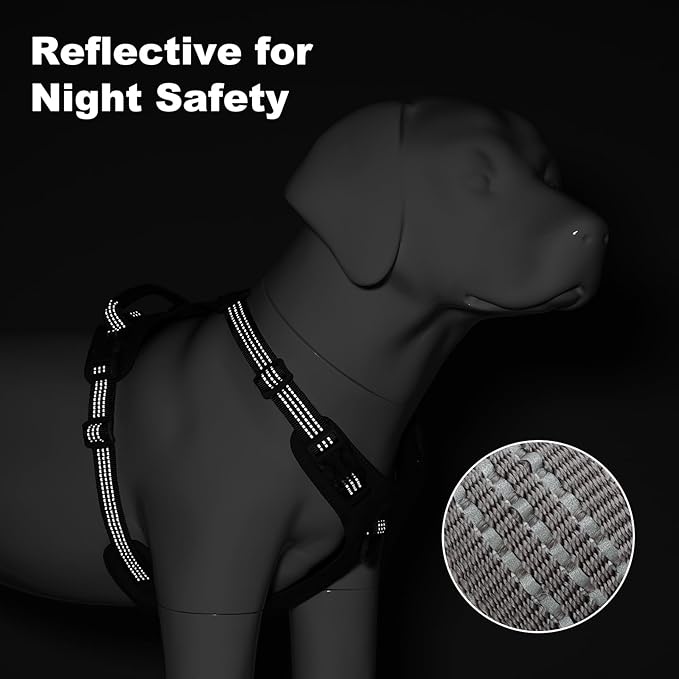 No Pull Dog Harness – Adjustable Reflective Nylon Vest for Small Medium Large Dogs, Escape Proof Training Harness with Leather Control Handle, Lightweight Aluminum Hardware (Purple, L)