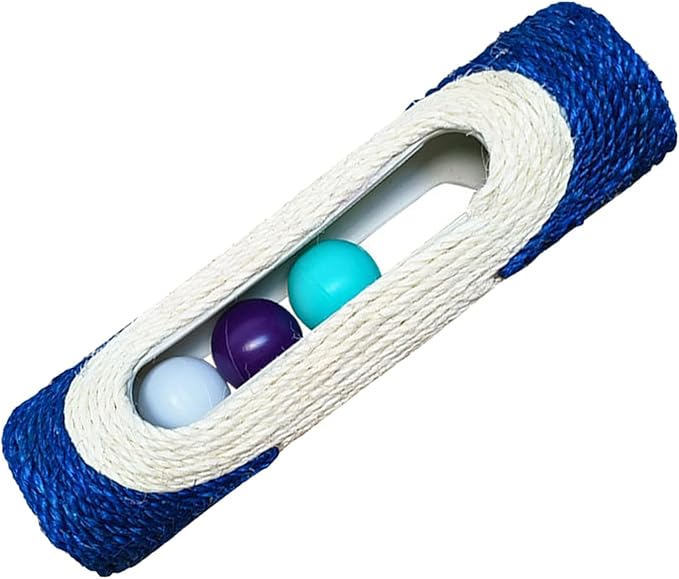 Cylindrical Scratching Board Sisal Cat Toys with 3 Pcs Ringing Balls 11 in Scratching Roller for Indoor Cats Playing (Blue)