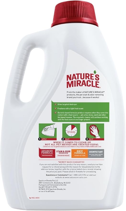 Nature's Miracle Dog Urine Destroyer, Dog Urine Stain Remover and Odor Control, White, 64 fl oz