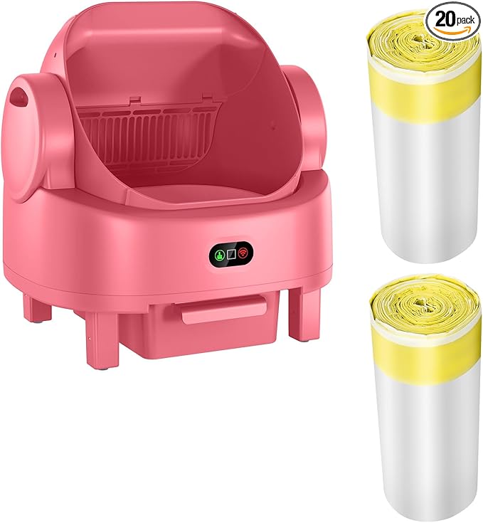 Self-Cleaning Cat Litter Box Liners,Replaced Waste Bags-2 Rolls, Cat Litter Waste Receptacles Bags Thickened Leak-Proof & Odor-Control for Open-Top Self-Cleaning Cat Litter Box (Yellow)