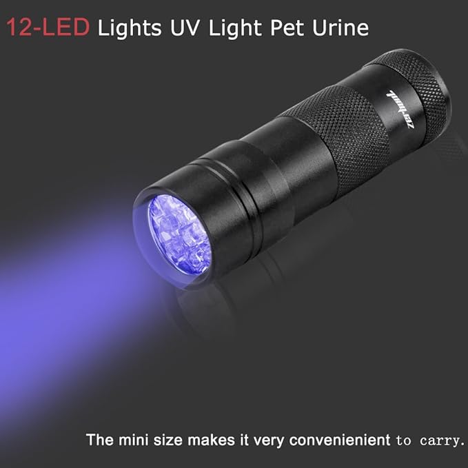 UV Flashlight - Best LED Ultra Violet Blacklight for Pet Stains - Cat Stain Detector, Dog Stain Detector Torch - Find Stains on Carpet, Rugs, and Furniture - Includes 3 AAA Batteries