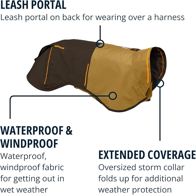 Ruffwear, Sun Shower Dog Raincoat, All-Weather Jacket, Waterproof, Windproof & Lightweight, Earth Brown, X-Large