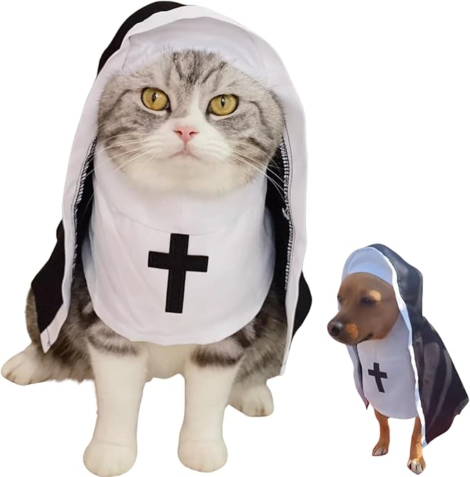 Pet Cat/Dog Nun Costume Clothing- Cute Funny Sister Habit Dress Outfit for Halloween Christmas Festival Cosplay Party (Medium)