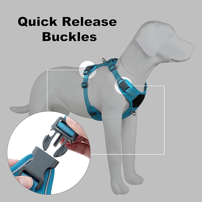 Plutus Pet No Pull Dog Harness, Release at Neck, Soft Padded, Reflective Adjustable Dog Vest Harness for Small, Medium, Large Dogs(Light Blue, XS)