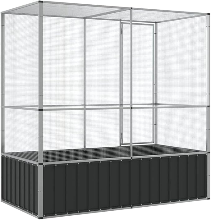 vidaXL Aviary Bird Cage - 82.9"x42.1"x83.5" Galvanized Steel | Spacious Parrot Budgie Habitat with Lockable Door & Mesh Grid for Indoor/Outdoor Use