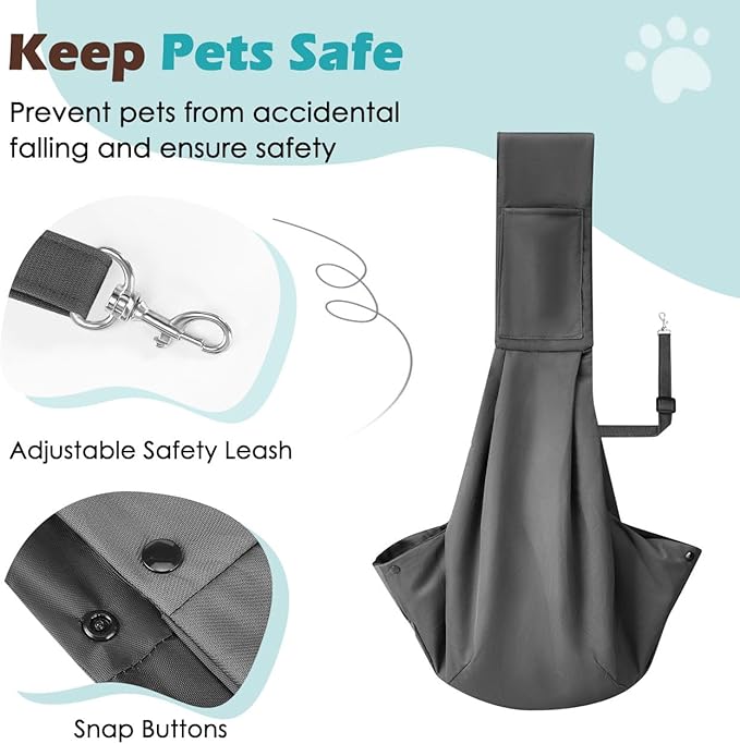 Pawaboo Small Dog Sling Carrier, Reversible Hands Free Dog Sling Carriers for Small Dogs and Cats, Puppy Slings Carrier with Adjustable Strap Buckle & Safety Harness, Puppy Essentials, Dark Gray