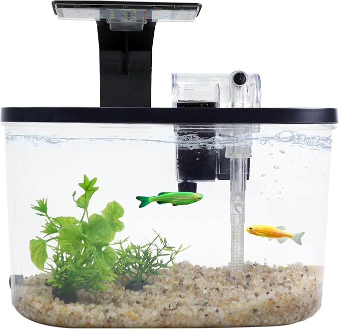 2 Gallon Aquarium Starter Kit with LED Light & Quiet Filter, Complete Small Fish Tank for Betta, Mini Desktop Acrylic Tank, Ideal for Shrimp Guppy Jellyfish Goldfish Beta, Office, Home, or Gift