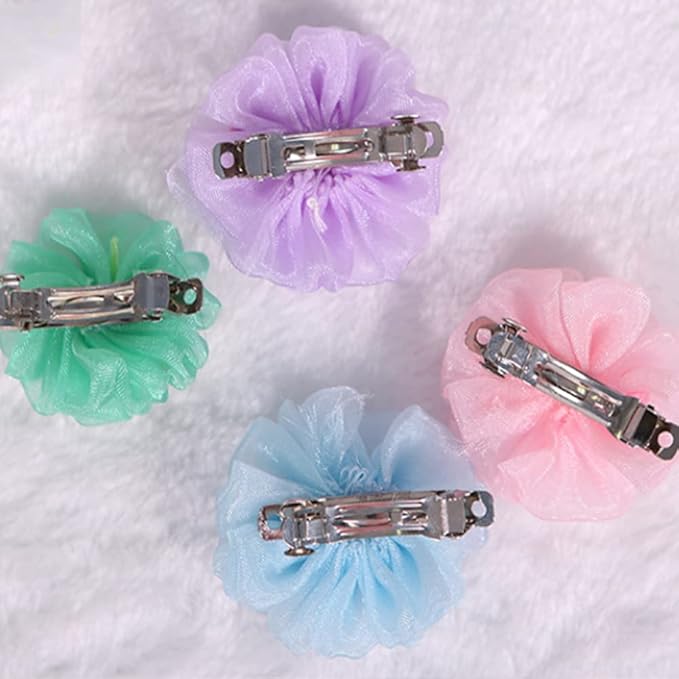 4Pcs Pet Hairpin Yorkshire Teddy pet Dog Cute Organza Bubble Long-haired Dog Hairpin Bow Hair Accessories
