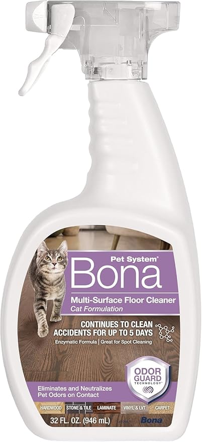 Bona Pet Spray Odor Eliminator, Cat Formulation, 32 fl oz, Safe for Carpets and Multi-Surface Floors