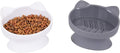 Kitty City Elevated Slow Feeder Cat Bowls (Set of 2), Whisker-Friendly Raised Cat Food Dishes with Ridges, Helps Reduce Fast Eating & Digestion Issues, Dishwasher Safe, 6.5 oz – White & Gray