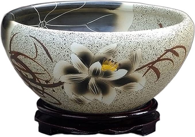 Aquariums & Fish Bowls, Planters For Indoor Plants Desktop Ceramic Flower Pot Water Lily Bowl Fish Tank Balcony Landscaping Hydroponic Plant Container Without Bottom Hole Window Boxes Planters(Low Bas