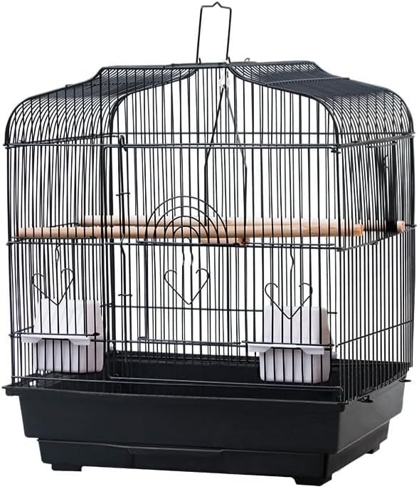 Small Bird Travel Cage,Portable Metal Bird Travel Cage with Handle,with 2 Stands, 2 Feeders and Wooden Perches,Birdcages for Small Parrots Lovebirds Canaries Cockatiels Conures