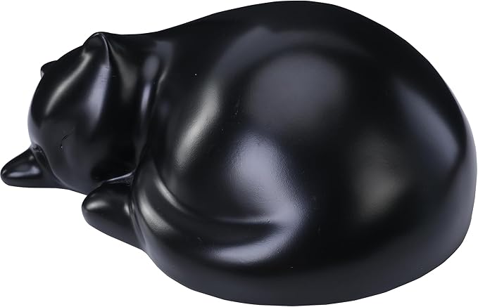 Pet Cat Urns for Ashes, Sleeping Resin Cremation Animal Urn and Sealed Bag, Decorative Memorial, Fur Keepsake, Ashes Necklace, Keychain, Inkless Paw Print Kit, Picture Frames, Sympathy Cards(Black)