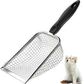 Cat Litter Scoop - Long Handle Scooper, Rustproof Stainless Steel Mesh, Non-Slip Grip, Deep Shovel Sifter for All Litter Types, Easy Clean Kitty Waste Litter for Litter Box(Red)