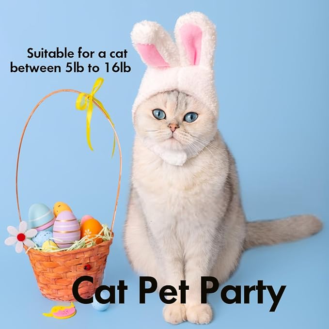 2PCS Bunny Ears for Cat, Plush Rabbit Hat with Ears for Cats & Small Dogs, Cute Easter Party Costume Pet Headwear Accessory