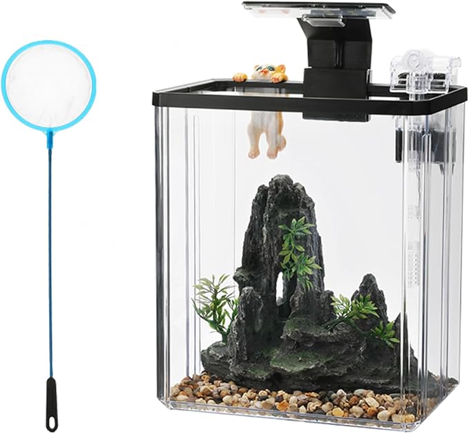 GarveeHome Fish Tank Aquarium, Smart Aquarium Starter Kits with Filter LED Light Silent Water Pump, Self Cleaning System High-Transparency Glass Decorate Water Plants and Sand