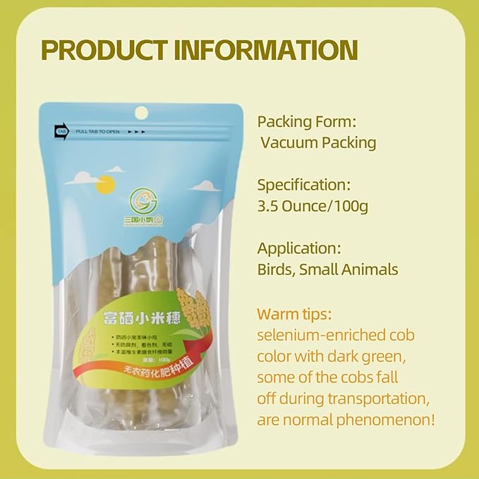MANON ROSA Spray Millet for Birds - Premium Selenium-Enriched Treats and Chewing Toy, 3.5 Ounce for Parrots Parakeets Lovebirds Finches Budgies Canaries Cockatoos Cockatiels