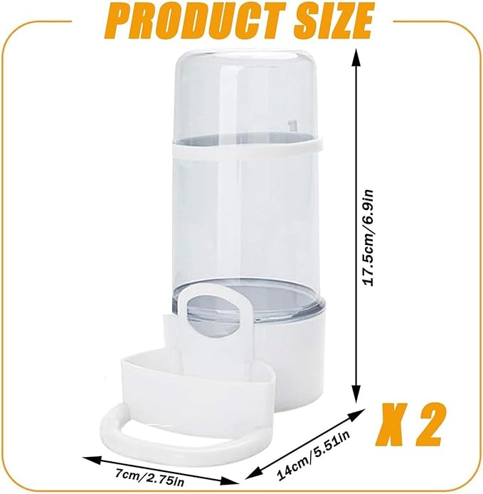 2 Pieces Bird Feeder Water Dispenser, Automatic Bird Feeder and Drinker Set for Cage, No Mess Hanging Parrot Food Bowl, Parakeet Cage Accessories for Hamsters,Pigeons,Parrot (A)