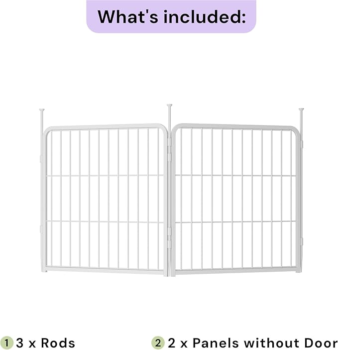 SunsGrove Indoor Dog Playpen, 24 Inch 2 Panels Puppy Play Pen for Indoors, Easy Setup Anti-Rust Pet Fence, White