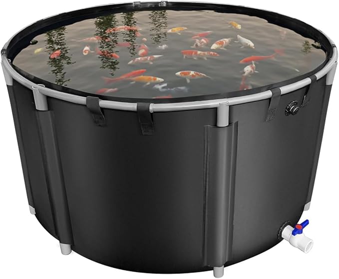 Canvas Fish Pond, 820 Gallon Capacity Koi Pond, Foldable PVC Outdoor Fish Tank, Round Goldfish Bowl, Above Ground Pond with Stabilizing Frame and Drain Valve for Koi Farming, Aquaculture