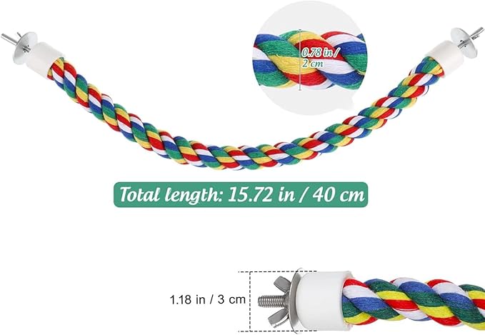 Colorful Bird Rope Perch Stand, Birdcage Swing Spiral Toys, Bird Climbing Standing Bungee Rope Perches Chew Toys Cage Accessories for Cockatiels Parrots Birds (15.7 inch /40 cm)