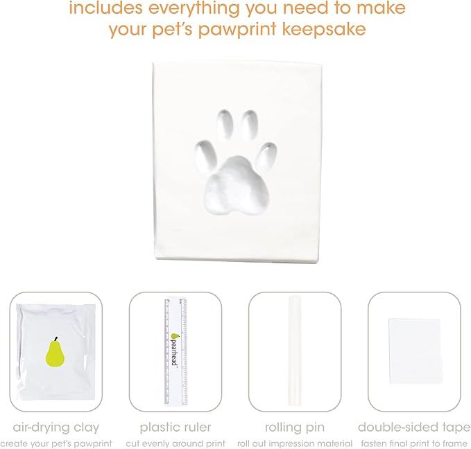 Pearhead Pawprints Wall Frame Keepsake – Espresso Wood Shadowbox Kit for Dogs & Cats with Air‑Dry Clay Imprint, Photo Display 4" x 6"