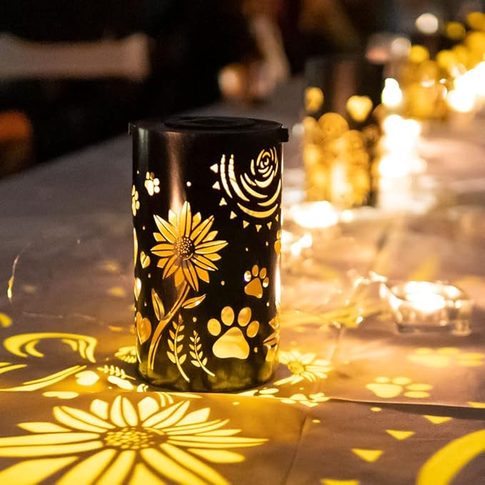 iHeartDogs Pet Memorial Gifts - Artisan Shadow Solar Lantern 'Sunflowers & Paws' - This Pet Loss Gift Feeds 7 Shelter Pets in Honor of Your Departed Pet