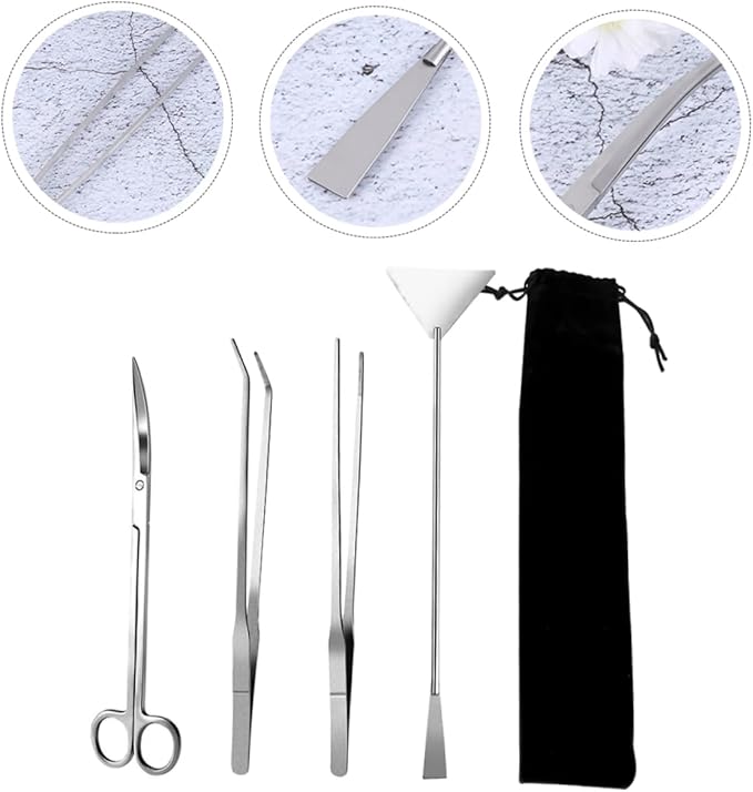 BESPORTBLE 1set Aquatic Plants Tool Kit Stainless Steel Aquascaping Tweezers Scissors Spatula Storage Bag Fish Tank Maintenance Tools for Aquarium Plants Decorations