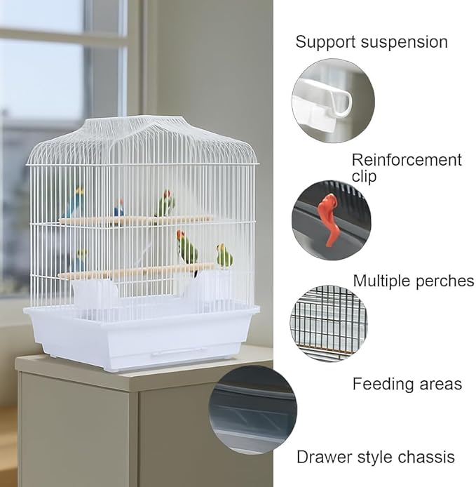 20.5" Portable Travel Bird Cage, Parakeet Cage with Handle, Wooden Perches and Food Container, Portable Birdcage for Small Parrots, Budgie, Canaries, Cockatiel, Finches Budgies, Conures