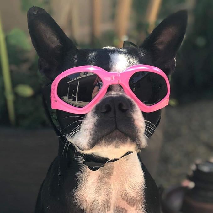 Petleso Dog Goggles Medium Breed, Small Dog Sunglasses Pet Eye Protection Windproof Anti-UV for Small to Medium Dogs, Pink
