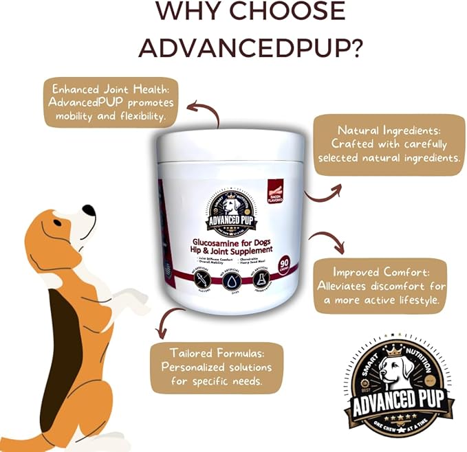 Hip and Joint Supplement - Natural Glucosamine Chondroitin MSM & Turmeric for Dogs - Dog Hip & Joint Care to Heal Dog Joint Stiffness & Inflammation - Tasty Bacon 90CT