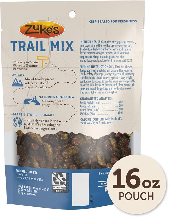 Zuke’s Trail Mix Pet Treats for Dogs, Soft Dog Treats with Real Chicken Recipe - 16 oz. Pouch
