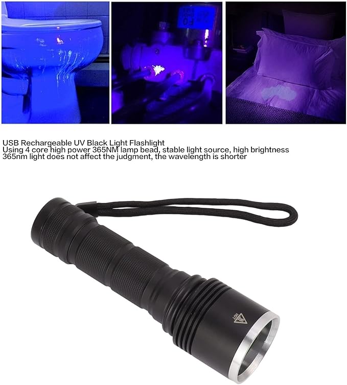 365nm UV Flashlight, 5800mAh Practical Rechargeable USB Black Light Pet Urine Detector for Oil Leak for Fluorescence Detection