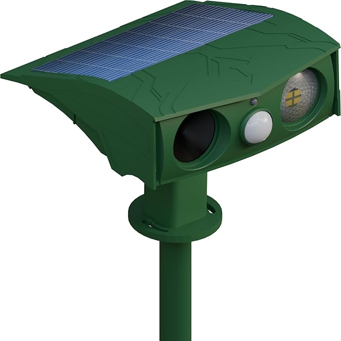 Animal Repellent Solar Powered Ultrasonic Animal Repeller Motion Sensor and Flash Light Outdoor Weatherproof Farm Garden Lawn for Cat Dog Coyote Bird Skunk Snake Raccoon Rabbit Squirrel (1 Pack)