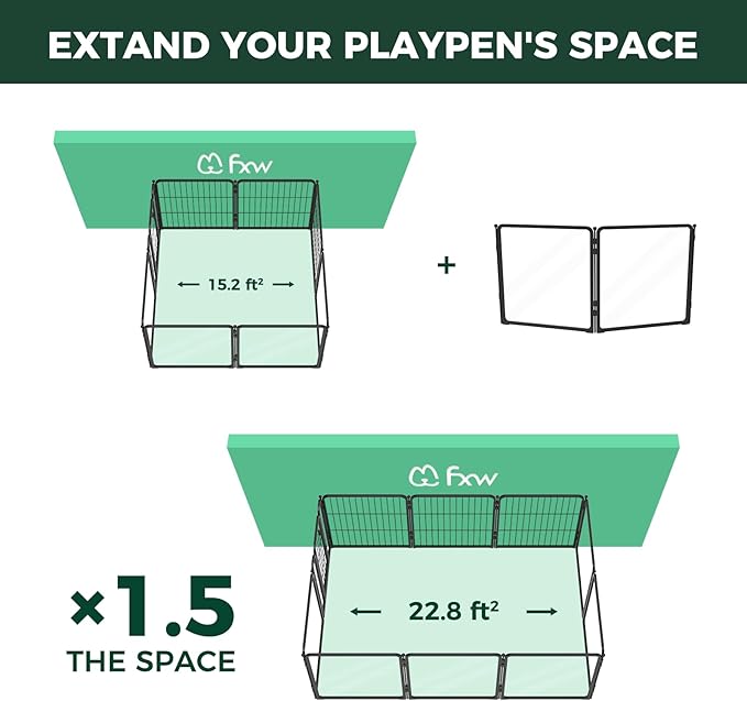 FXW AuraSpace Pro Metal & Acrylic Indoor Dog Playpen, All-Acrylic Clear Heavy-Duty Design, 24" Height 2 Acrylic Panels for Puppies & Small Dogs, Black│Patented