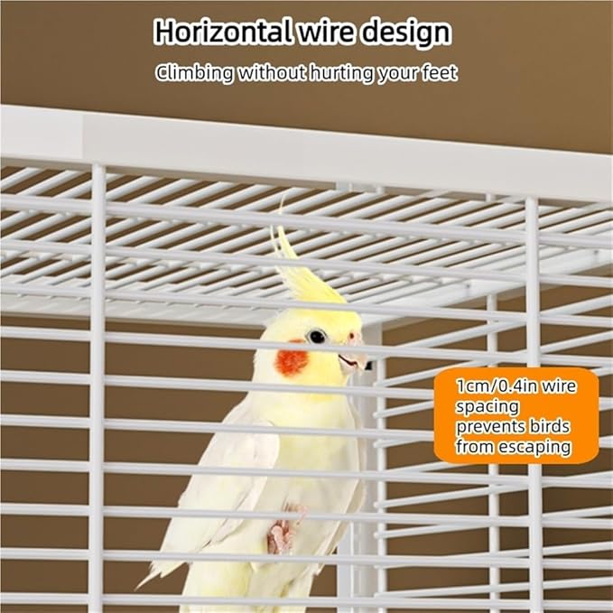 Medium Bird Cage with Rolling Wheels, Modern Clear Decorative Birdcage for Lovebirds, Hill Mynas, Budgerigars, Sun Conures, Munias, White-Eyes(Beige)