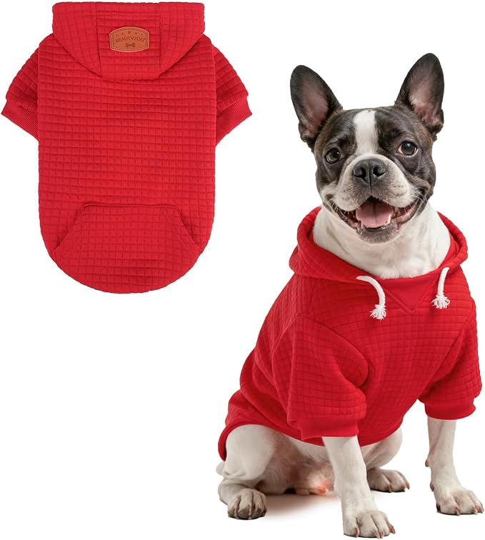 BEAUTYZOO Dog Hoodie with Leash Hole and Pocket,Dog Sweaters for Small Medium Large Dogs Boys Girls,Waffle-Like Laminated Cotton Warm Outfits for French Bulldogs, Pitbull, Winter Puppy Clothes Jacket